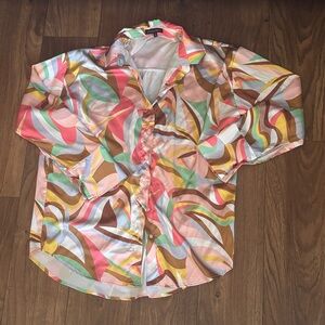 Cotton Candy LA Colorful Retro Wave Button-Up Blouse 70s Disco Bold Patterned